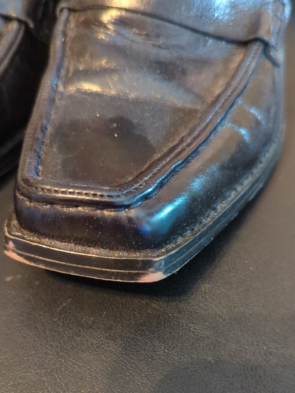 Vince Camuto Black Slip-On Heeled Loafers Square Toe  Polished Finish Sz 8 - Picture 13 of 14